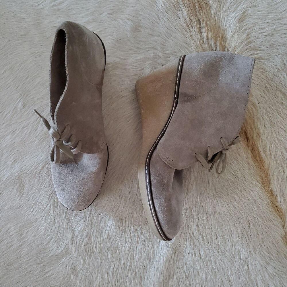 J Crew Women's Suede Booties Size 8 Gray Italian Ankle Boots 2.75" Wedge Heel